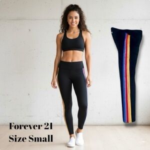 Forever 21 Pants Activewear Black Rainbow Tuxedo Side Stripes Athletic Size S 🍭